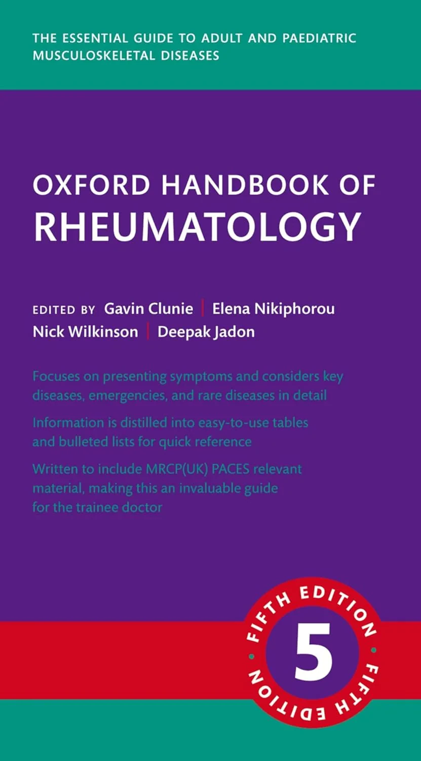 Coperta cărții "Oxford Handbook of Rheumatology 5e" de Gavin Clunie, Nick Wilkinson, Deepak R. Jadon, Elena Nikiphorou