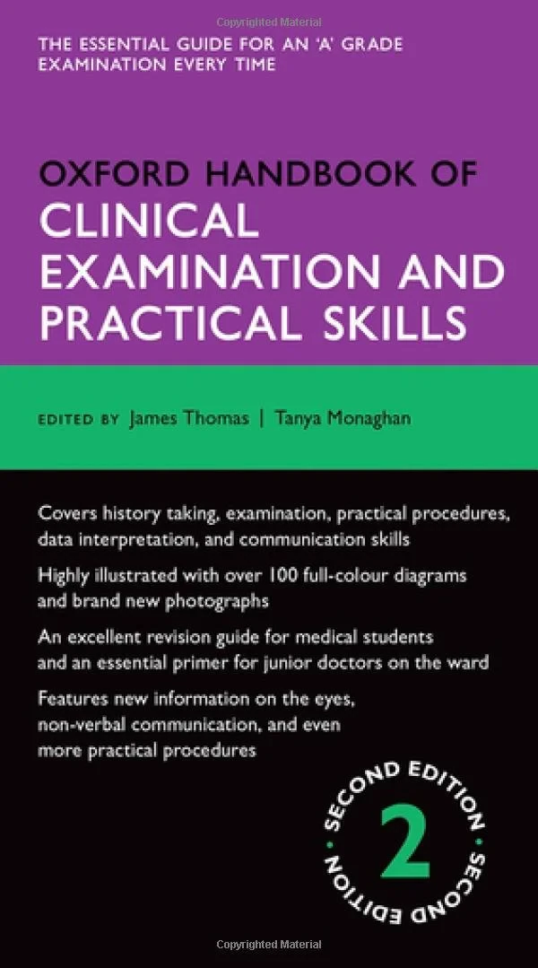 Coperta cărții "Oxford Handbook of Clinical Examination and Practical Skills" de James Thomas, Tanya Monaghan