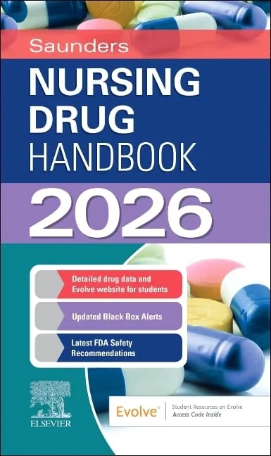 Coperta cărții "Saunders Nursing Drug Handbook 2026 1st Edition" de Robert Kizior, Keith Hodgson