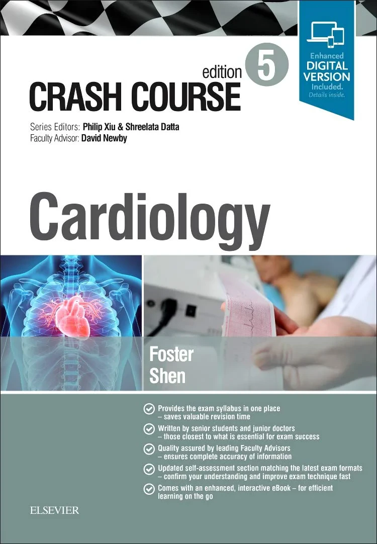 Coperta cărții "Crash Course Cardiology, 5e " de Thomas Foster, Jasmine Shen, David E Newby FESC FACC FMedSci FRSE
