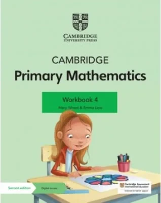 Coperta cărții "Cambridge Primary Mathematics Workbook 4 with Digital Access (1 Year) (Cambridge Primary Maths)" de Mary Wood and Emma Low