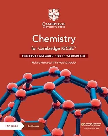 Coperta cărții "Chemistry for Cambridge IGCSE™ English Language Skills Workbook with Digital Access (2 Years) (Cambridge International IGCSE)" de Richard Harwood and Timothy Chadwick