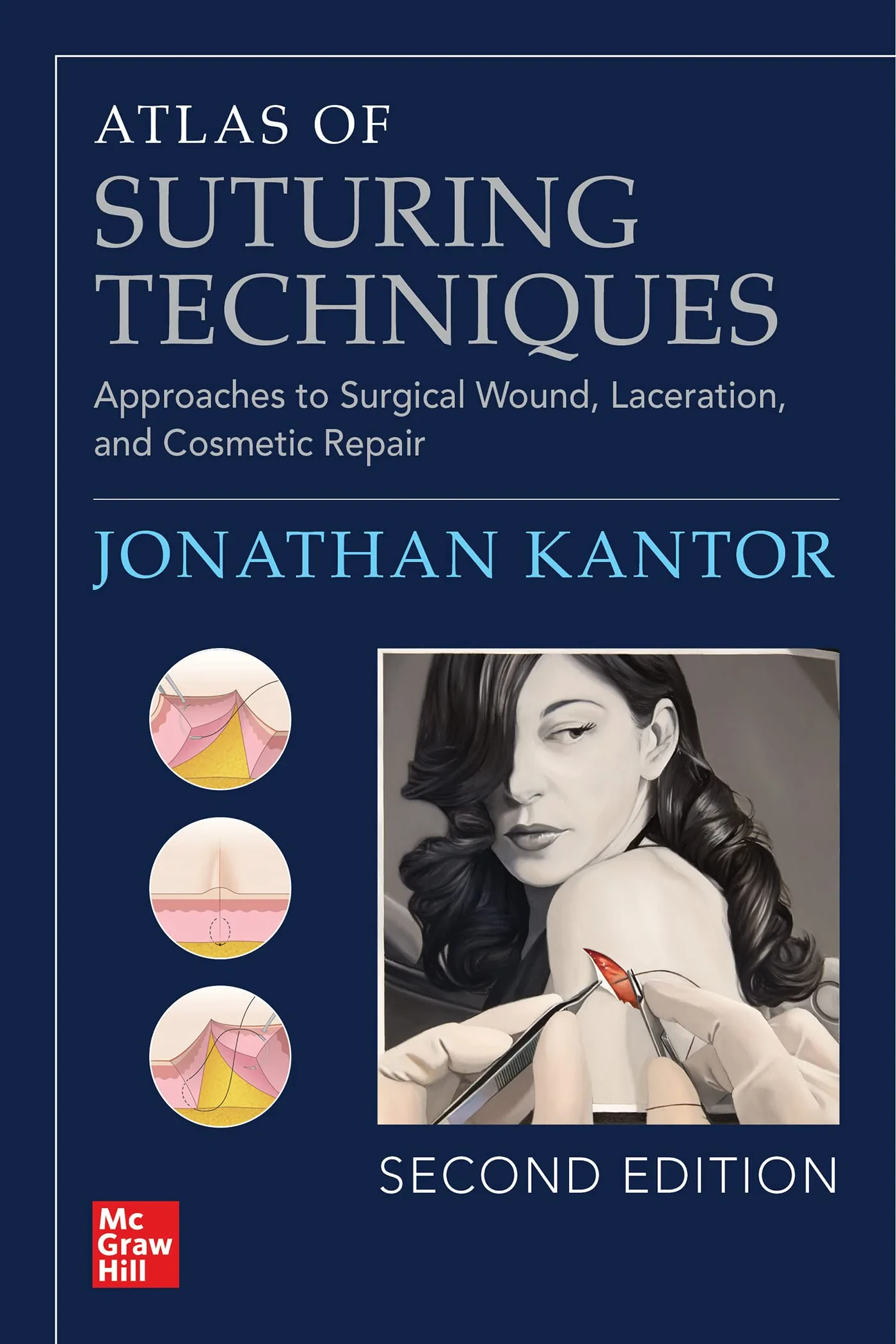 Coperta cărții "Atlas of Suturing Techniques: Approaches to Surgical Wound, Laceration, and Cosmetic Repair" de Jonathan Kantor