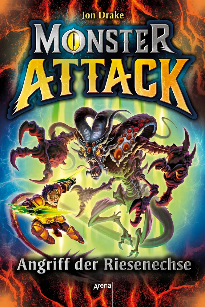 Coperta cărții "Monster Attack - Angriff der Riesenechse" de Drake Jon