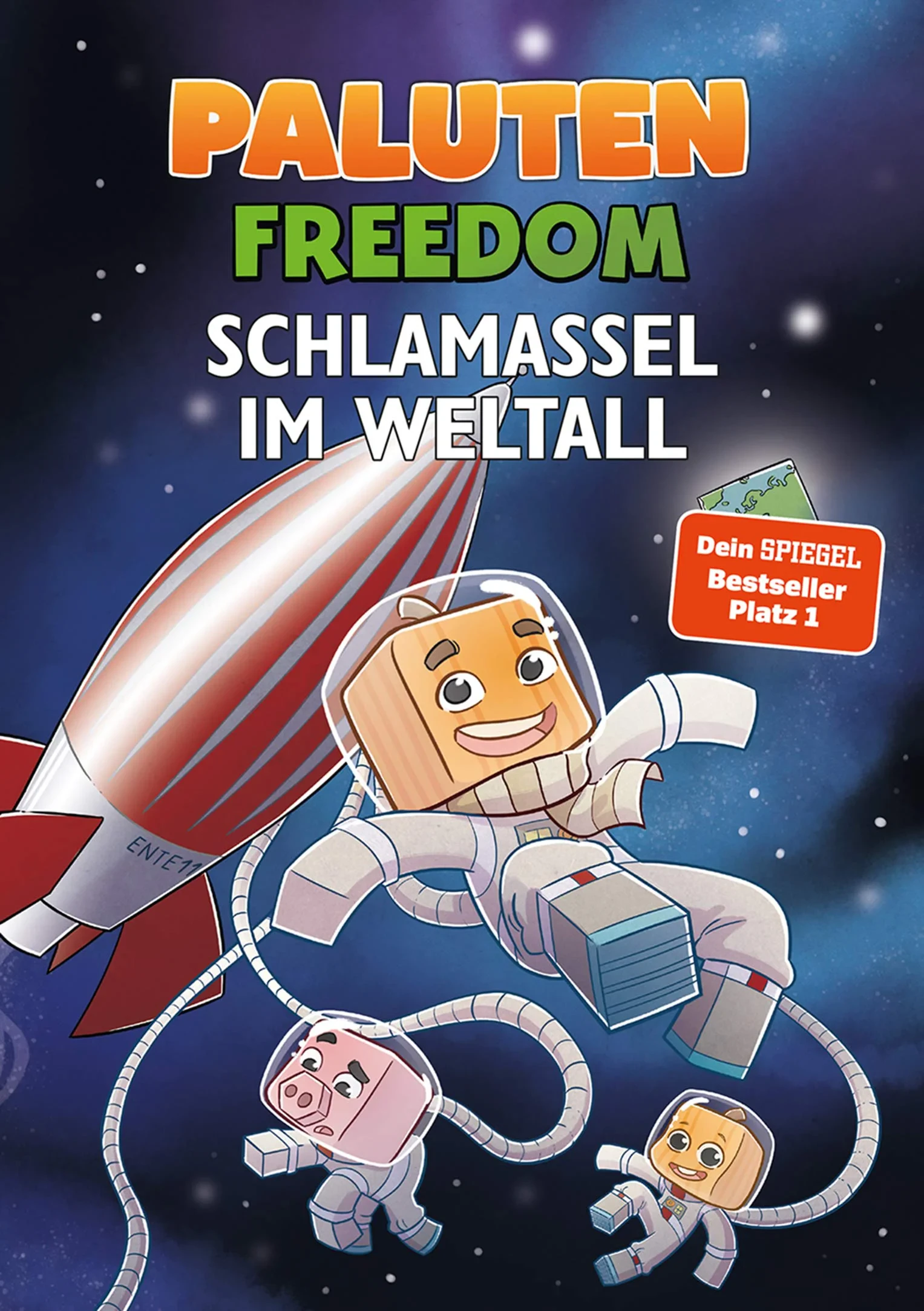Coperta cărții "Schlamassel im Weltall: Ein Roman aus der Welt von Minecraft Freedom" de Paluten, Klaas Kern, Irina Zinner