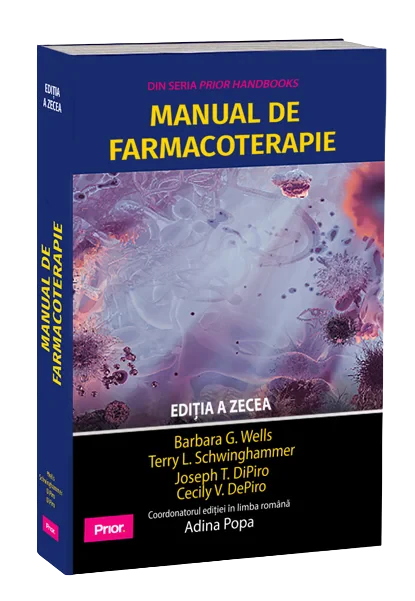 Coperta cărții "Manual de Farmacoterapie" de Joseph T. Dipiro, Barbara G. Wells, Terry L. Schwinghammer, Cecily V. DiPiro Coordonatorul editia in limba romana: Adina Popa